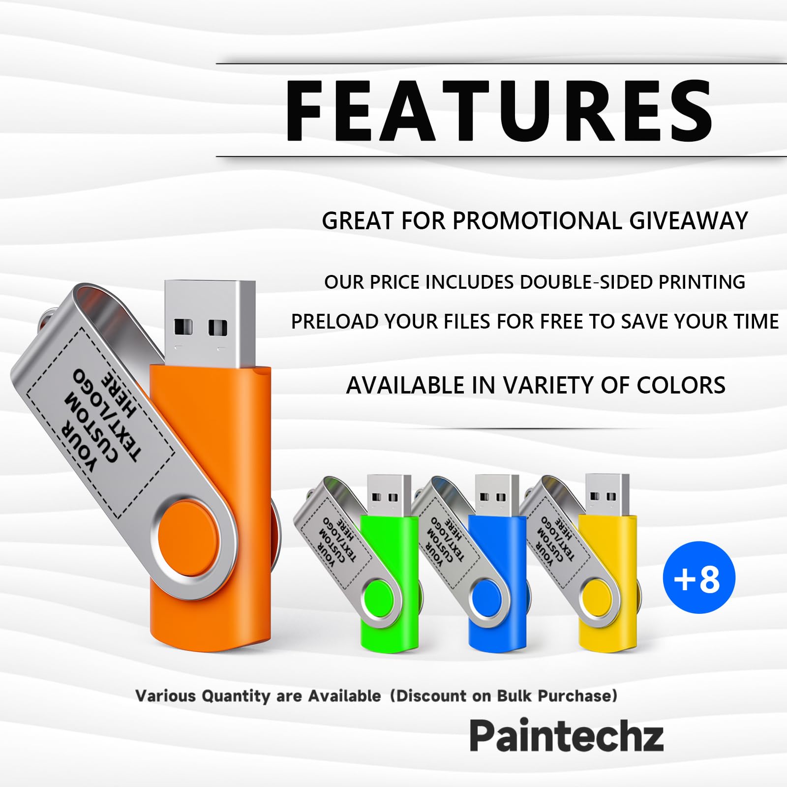 Paintechz Custom Swivel USB Flash Drives 50 Pack, Personalized Logo Bulk - as Corporate Gifts and Promotional Giveaways - 2GB