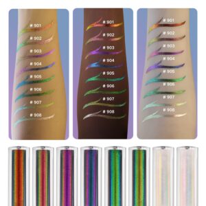 CHARMACY Chameleon Glitter Liquid Eyeliner, Metallic Shade Color Shift Eye Liner, Highly Pigmented, 24H Long-Lasting, Waterproof and Anti-Smudge, Ultra-Fine Tip, PURPLE GOLD INDIGO 904