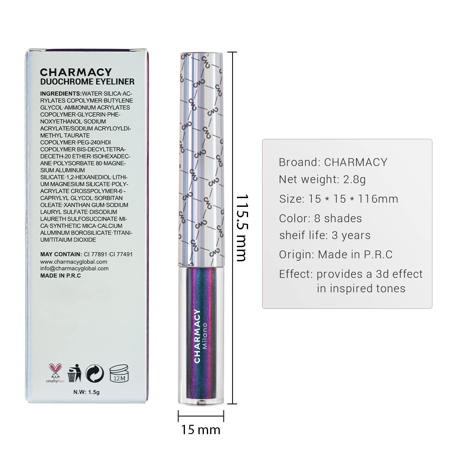 CHARMACY Multichrome Eyeliner Liquid Liner, Metallic Glitter Shimmer Eyeliner, Long Lasting High Pigmented with Waterproof & Smudge Proof Formula, Ultra-Fine Tip PURPLE GOLD GREEN 903