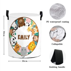 Personalized Baby Laundry Basket with Name for Boy Girls Custom Baby Laundry Hamper with Handle Animal Collapsible Organizer Storage for Bedroom Living Room Home Decor