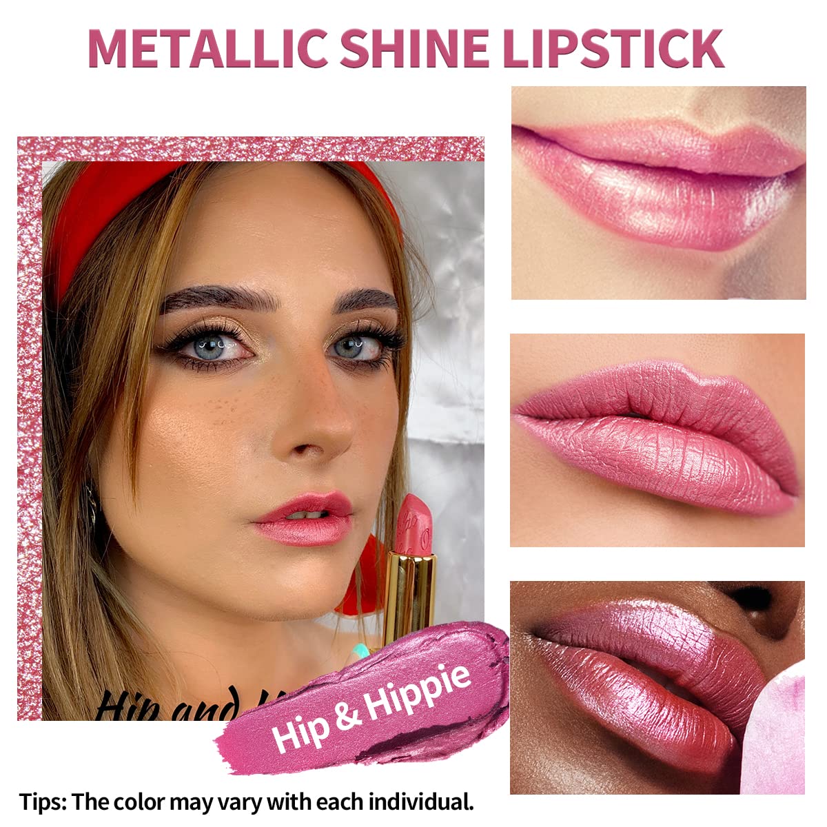 Oulac Metallic Pink Lipstick Set 3PCS High Impact Lipcolor with Moisturizing Formula, Vegan Beauty, Full-Coverage Lip Color 4.3g X 3PCS