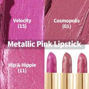 Oulac Metallic Pink Lipstick Set 3PCS High Impact Lipcolor with Moisturizing Formula, Vegan Beauty, Full-Coverage Lip Color 4.3g X 3PCS