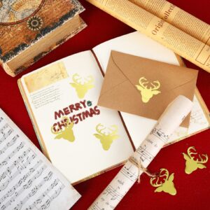 Whaline 500Pcs Christmas Gold Seal Stickers Elk Self-Adhesive Envelope Stickers 1.8 Inch Xmas Reindeer Golden Foil Sticker Lables for Christmas Wedding Party Invitations Greeting Cards Craft Decor