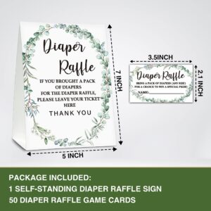 ONDTOM Greenery Baby Shower Party 5"x7" Self-Standing Diaper Raffle Sign With 50 Cards(2.1"x3.5"), Baby Gender Announce Party Decorations Supplies - diaper-D01