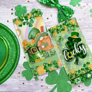 Unibyby St Patricks Day Kitchen Towels, St Patricks Day Towels Set of 2, St Patrick's Day Dish Tea Towels for Bathroom with Leprechaun Gnomes Shamrocks Lucky Decorations for Home (18x28 Inches)