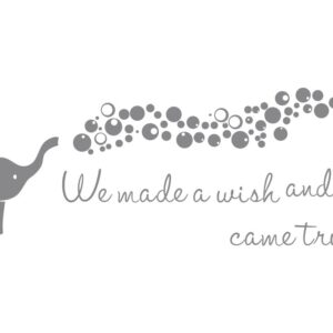 Home Nursery Room Wall Decor Sticker Baby Elephant Blowing Bubble Wall Sticker Vinyl Wall Decal Quotes We Made a Wish and You Came True Kids Bedroom Wall Mural AFN100 (Gray)