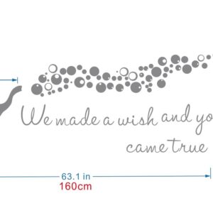 Home Nursery Room Wall Decor Sticker Baby Elephant Blowing Bubble Wall Sticker Vinyl Wall Decal Quotes We Made a Wish and You Came True Kids Bedroom Wall Mural AFN100 (Gray)