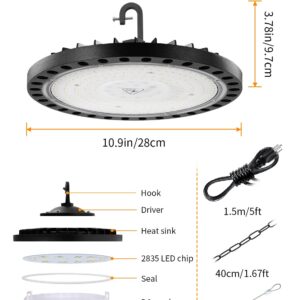 LED High Bay Light, 200W UFO LED High Bay Lights, 24000LM 5000K LED Shop Lights with US Plug 5' Cable Bay Lights, IP65 Warehouse Light, Area Light Bay Lighting for Shop Garage Warehouse Workshop(2)