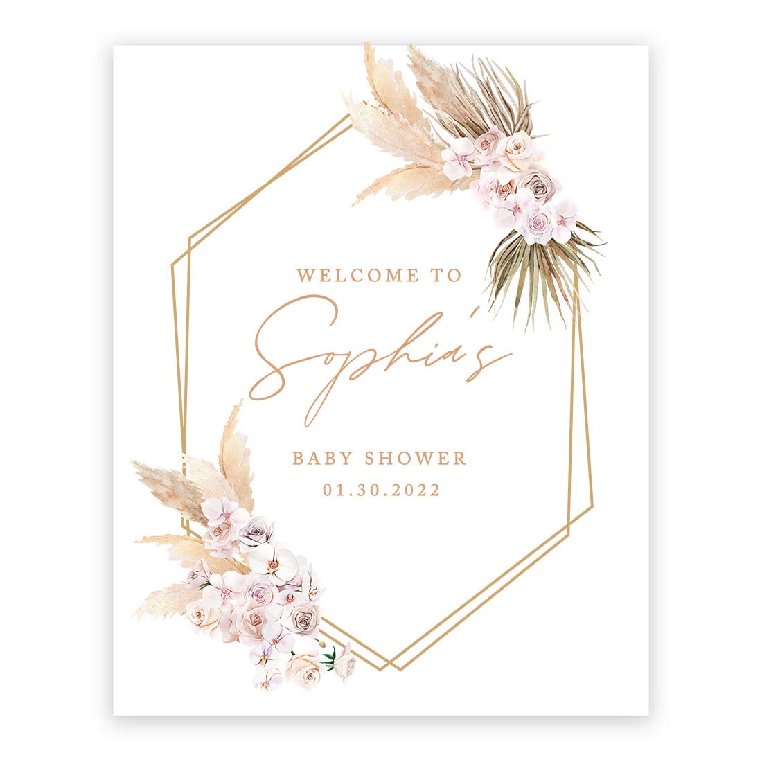 Andaz Press Custom Large Baby Shower Welcome Sign, 16" X 20", Boho Dried Floral Personalized Canvas Welcome Sign, Canvas Sign For Baby Sprinkle, Fall Baby Shower Decorations Welcome Baby Shower Sign