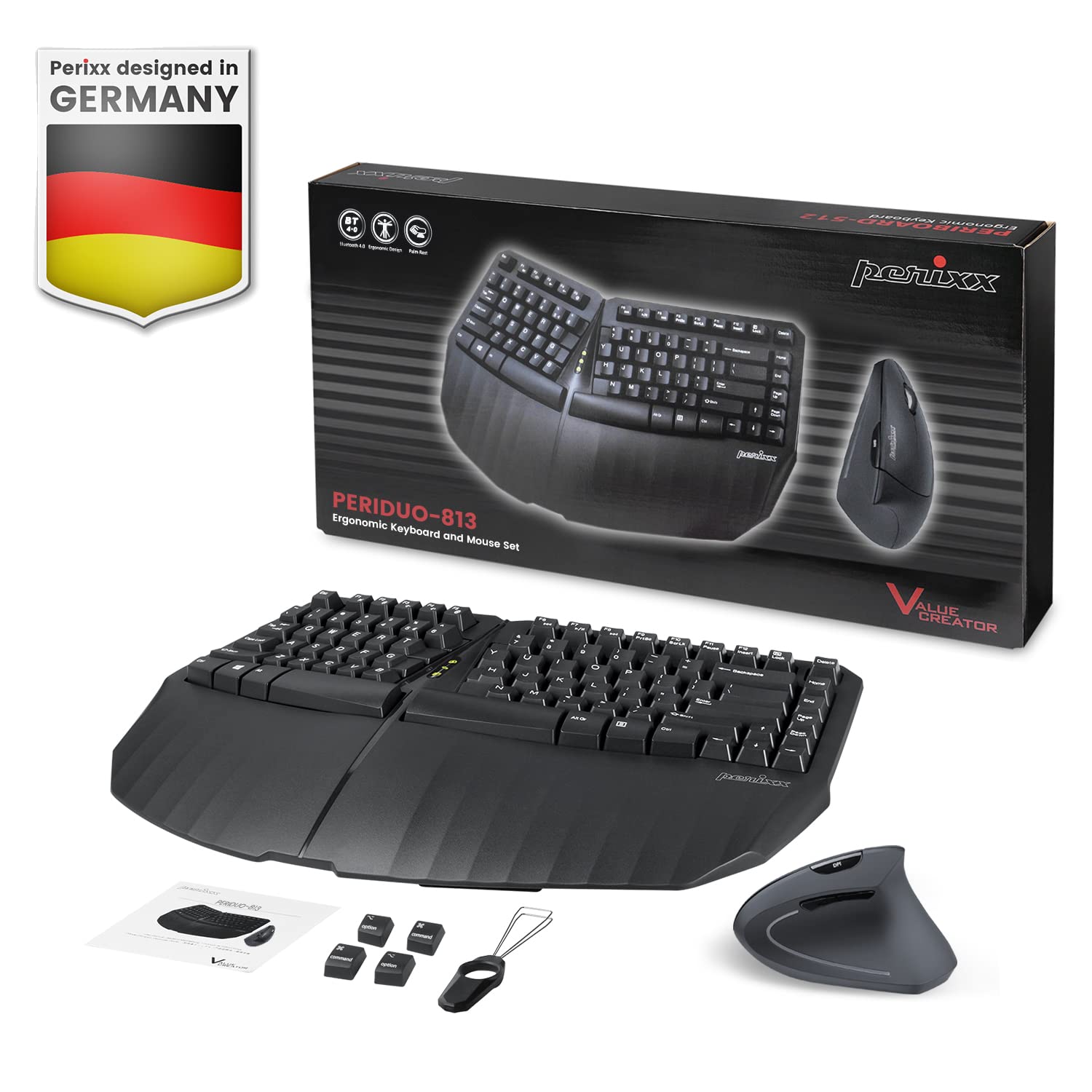 Perixx PERIDUO-813B US, Wireless Ergonomic Compact Keyboard & Vertical Mouse - Bundle with a 6-Button Ergonomic Vertical Mouse - Black - US English…