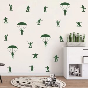 Home Interior Kids Room Armyman Soldiers Paratroopers DIY Wall Decor Stickers Parachute Wall Decal for Teens Bedroom Living Room Decor Poster AFN104 (Army Green)