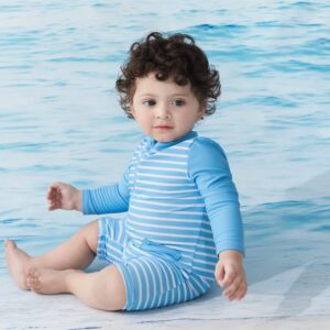 UMELOK Infant Swimwear Boy One Piece Full Zip with Long Sleeve UPF 50+ Sun Protection Swimsuit Sky Blue-Stripe,6M