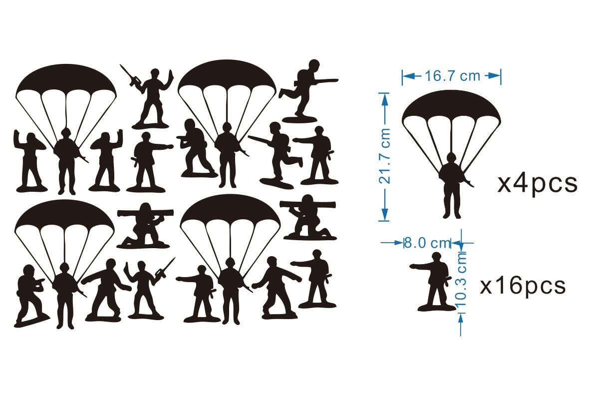 Home Interior Kids Room Armyman Soldiers Paratroopers DIY Wall Decor Stickers Parachute Wall Decal for Teens Bedroom Living Room Decor Poster AFN104 (Army Green)