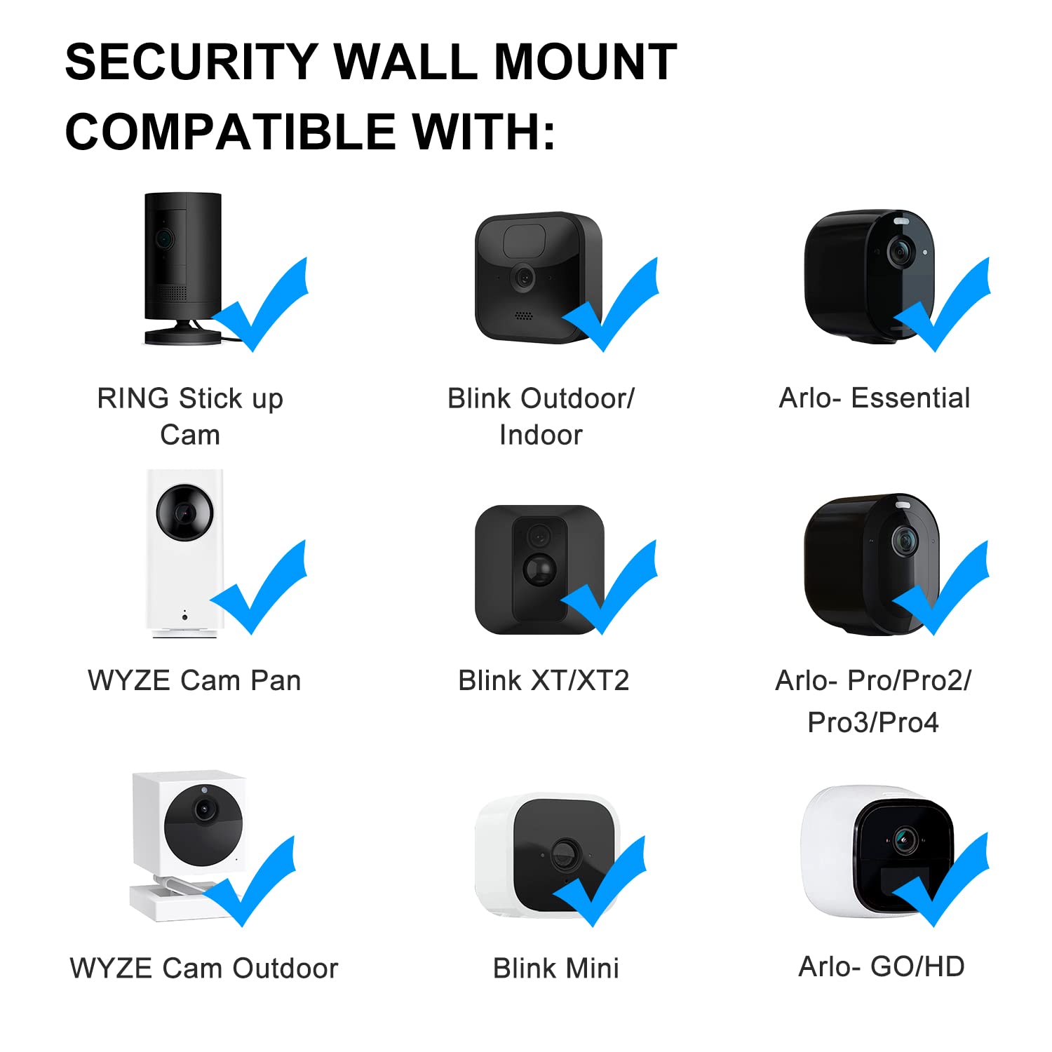 2 Pack Strong Adhesive Wall Mount for All-New Blink Outdoor 4 (4th Gen) & (3rd Gen), Blink XT / XT2, Blink Mini,2 Ways Installation Stick On or Screws,No Drilling(Camera not Included)