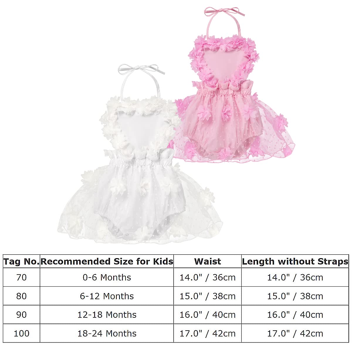 Baby Girls 1st Birthday Outfit Heart Lace Romper Flower Tutu Princess Dress with Tulle Skirt Sleeveless Backless Jumpsuit Sunsuit Playwear Dress Cake Smash Photo Shoot Clothes Pink Flower 18-24 Months