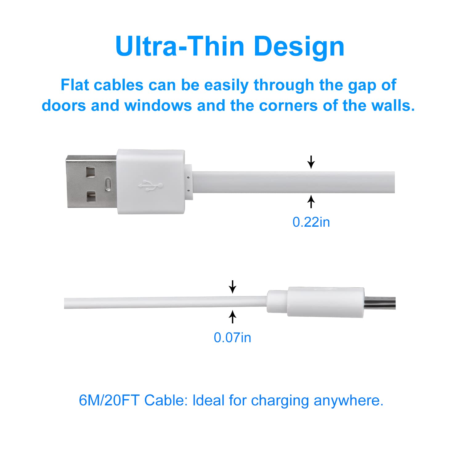 2Pack 20FT Power Extension Cable with Wall Adapter Compatible with Wyze Cam v3/v4/OG/v3 Pro, Wyze Cam Pan, Yi Camera,NestCam Indoor,SimpliSafe,USB Charging cable