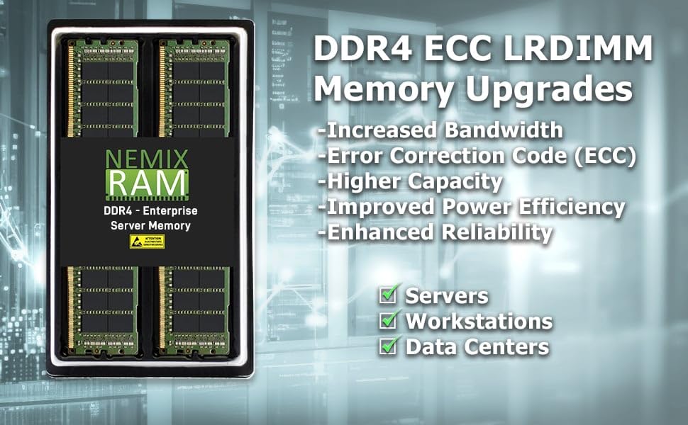 NEMIX RAM 512GB (8X64GB) DDR4 2133MHZ PC4-17000 4Rx4 1.2V 288-PIN ECC LRDIMM Load Reduced Server Memory KIT