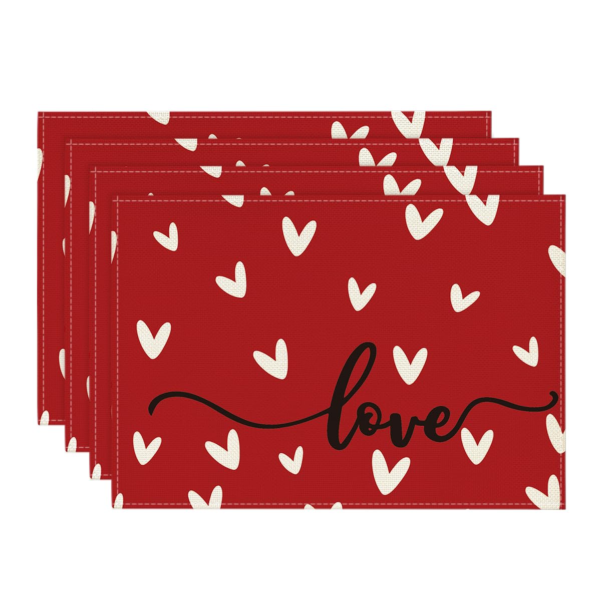 Artoid Mode Red Love Valentine's Day Placemats Set of 4, 12x18 Inch Seasonal Anniversary Holiday Table Mats for Party Kitchen Dining Decoration