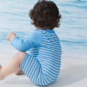 UMELOK Infant Swimwear Boy One Piece Full Zip with Long Sleeve UPF 50+ Sun Protection Swimsuit Sky Blue-Stripe,6M