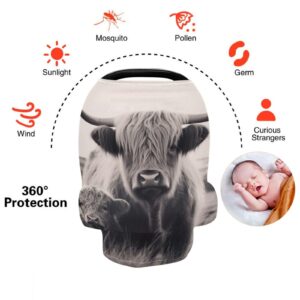 Soft Baby Car Seat Covers Highland Cow Canopy for Infants Strollers Canopies for Newborns Babies Nursing Apron Cover for Breastfeeding