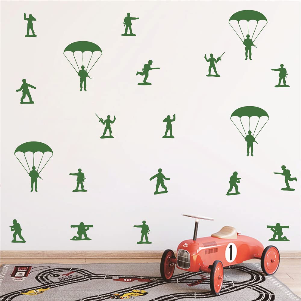 Home Interior Kids Room Armyman Soldiers Paratroopers DIY Wall Decor Stickers Parachute Wall Decal for Teens Bedroom Living Room Decor Poster AFN104 (Army Green)