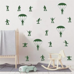 home interior kids room armyman soldiers paratroopers diy wall decor stickers parachute wall decal for teens bedroom living room decor poster afn104 (army green)