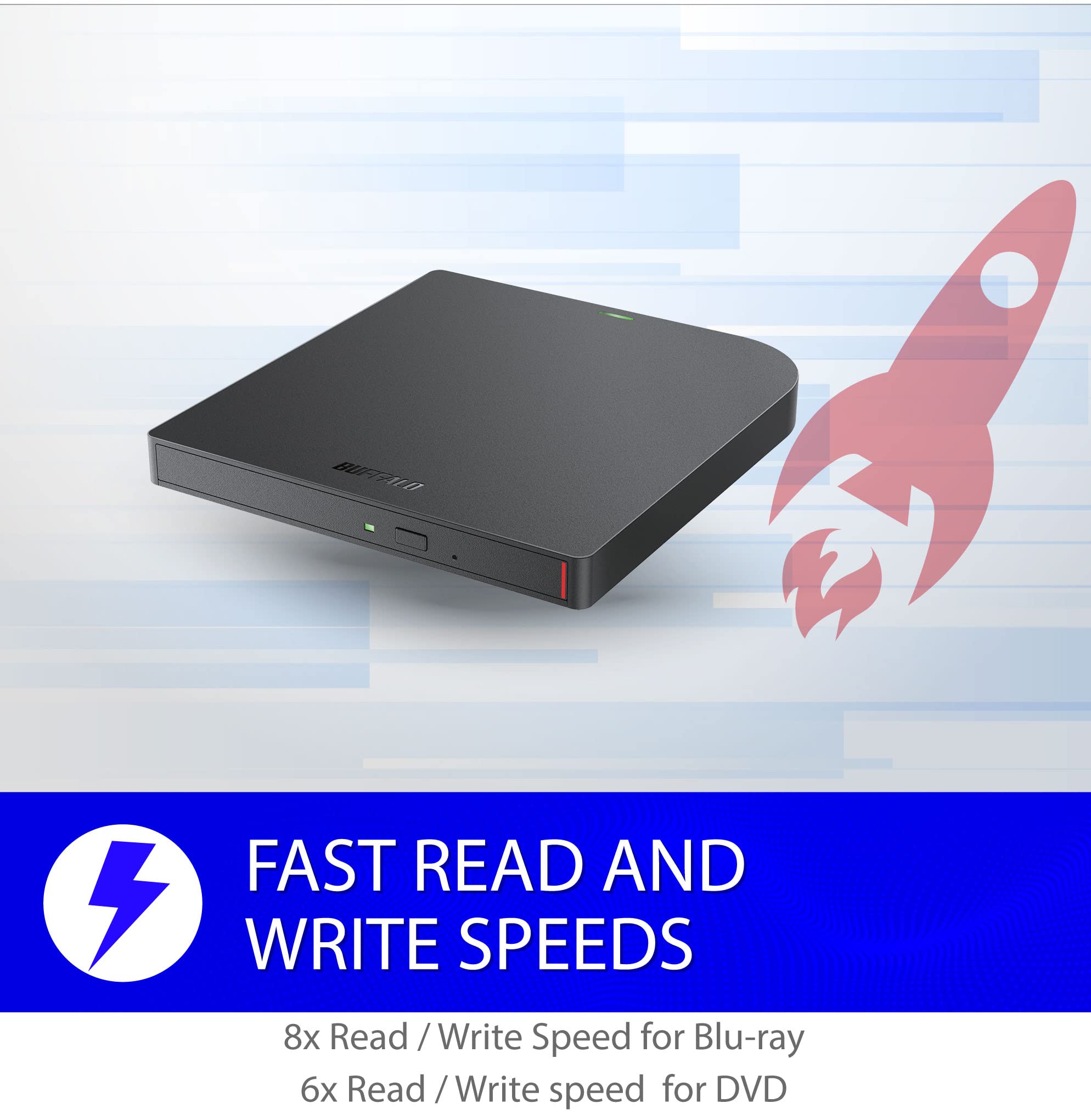 BUFFALO MediaStation 6X Portable Type-C USB 3.2 (Gen 1) Blu-ray Drive/External, Plays and Burns Blu-Rays, DVDs, and CDs. Compatible with PC/Mac Laptops and Desktops.