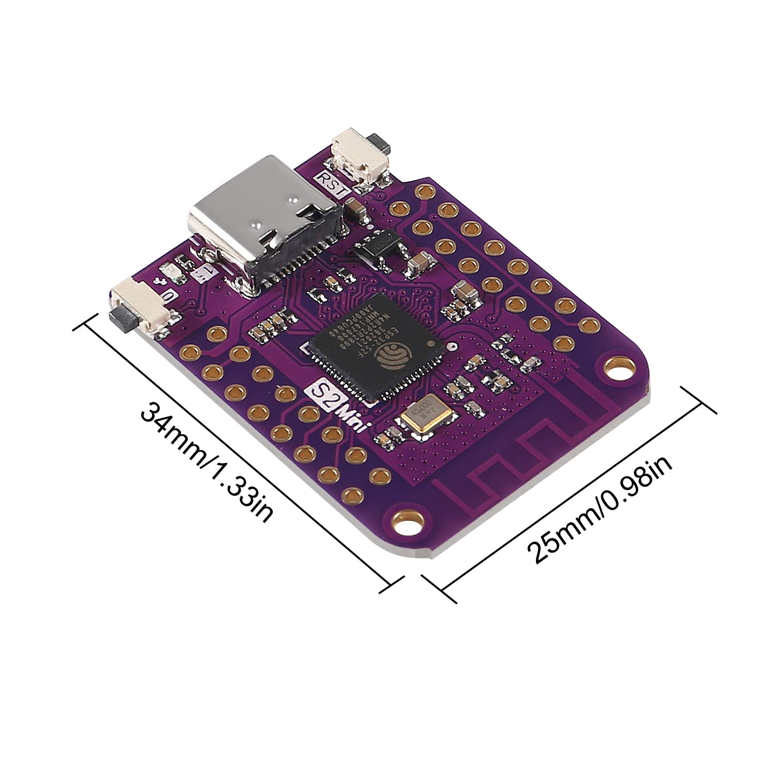 DIANN 2pcs ESP32 S2 Mini V1.0.0 WiFi IOT Board Based ESP32-S2FN4R2 ESP32-S2 4MB Flash 2MB PSRAM MicroPython Type-C USB