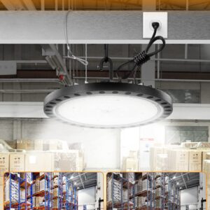 LED High Bay Light, 200W UFO LED High Bay Lights, 24000LM 5000K LED Shop Lights with US Plug 5' Cable Bay Lights, IP65 Warehouse Light, Area Light Bay Lighting for Shop Garage Warehouse Workshop(2)