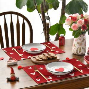 Artoid Mode Red Love Valentine's Day Placemats Set of 4, 12x18 Inch Seasonal Anniversary Holiday Table Mats for Party Kitchen Dining Decoration