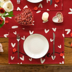 Artoid Mode Red Love Valentine's Day Placemats Set of 4, 12x18 Inch Seasonal Anniversary Holiday Table Mats for Party Kitchen Dining Decoration