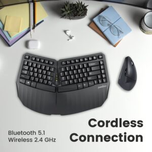 Perixx PERIDUO-813B US, Wireless Ergonomic Compact Keyboard & Vertical Mouse - Bundle with a 6-Button Ergonomic Vertical Mouse - Black - US English…