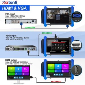 Rsrteng CCTV Camra Tester,IPC-7600CADH Plus 8K 32MP IP Camera Tester with Cable Tracer 4K 8MP AHD CVI TVI CVBS Coaxial Camera Tester 7” Touch Screen Monitor Support HDMI VGA TDR Audio POE RS485