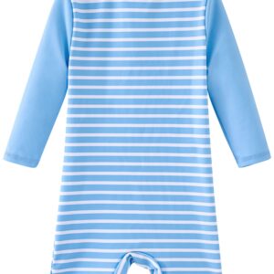 UMELOK Infant Swimwear Boy One Piece Full Zip with Long Sleeve UPF 50+ Sun Protection Swimsuit Sky Blue-Stripe,6M