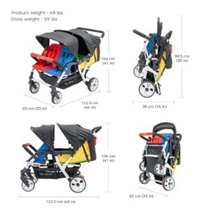 Familidoo H4E Quad Stroller with Double Canopy Rain Cover, 4 Seat Baby Stroller with All Reclining Seats - 4 Seater Stroller with 5-Point Harness - Backseat footrest Extension for 0 to 36 Months