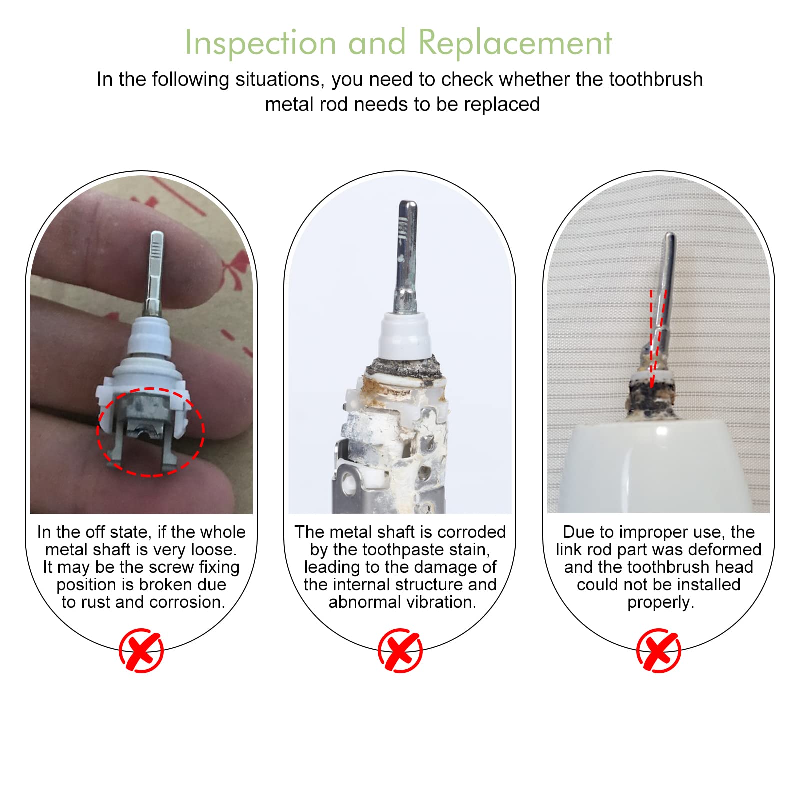 Electric Toothbrush Link Rod Part Replacement Compatible with Philips Sonicare Toothbrush HX6920 HX9340 HX6730 HX6340 HX6530 HX9352 HX9382, Metal Shaft Repair Part with Tongue Scraper Cleaner