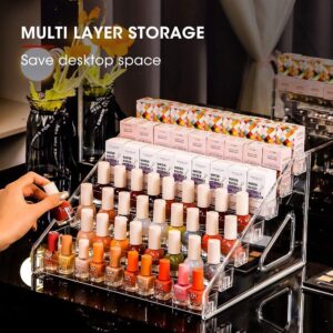 YIEZI Nail Polish Organizer 84 Bottles of 7 Layers Sunglass Organizer Acrylic Display Rack Eyeglasses Storage Essential Oils Holder Makeup Organizer No Tool Needed Assembly, Clear (2 Pack)