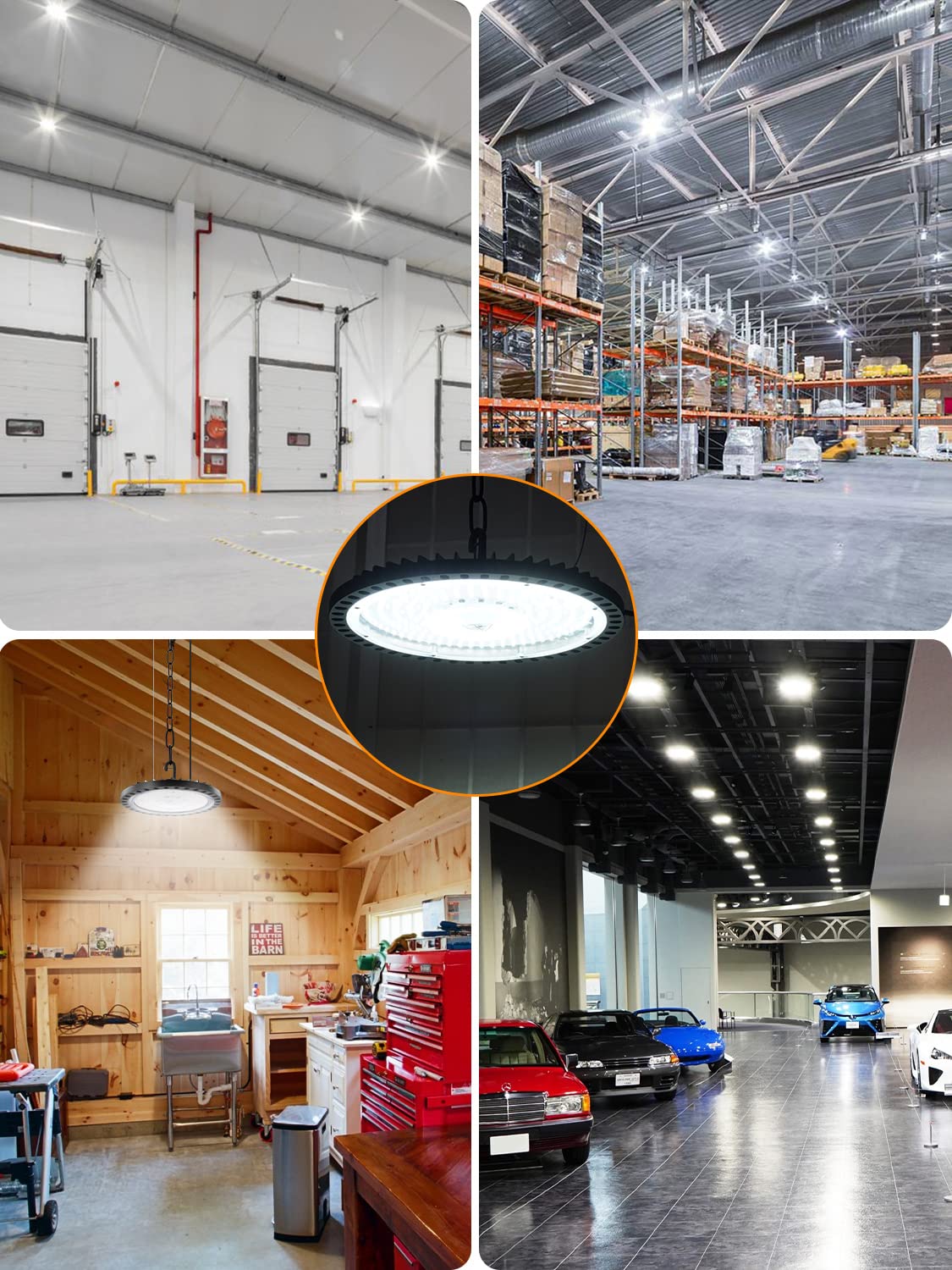 LED High Bay Light, 200W UFO LED High Bay Lights, 24000LM 5000K LED Shop Lights with US Plug 5' Cable Bay Lights, IP65 Warehouse Light, Area Light Bay Lighting for Shop Garage Warehouse Workshop(2)