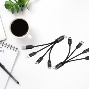 OHMAURA- Multi Charging Cable, 3 in 1 (2 - Pack) USB Cable with Keychain, Universal Portable Fast Charging Cable with 8 pin/TypeC/Micro Cable for All of Your Devices. (Black)