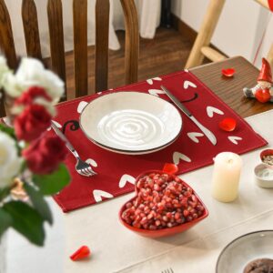 Artoid Mode Red Love Valentine's Day Placemats Set of 4, 12x18 Inch Seasonal Anniversary Holiday Table Mats for Party Kitchen Dining Decoration