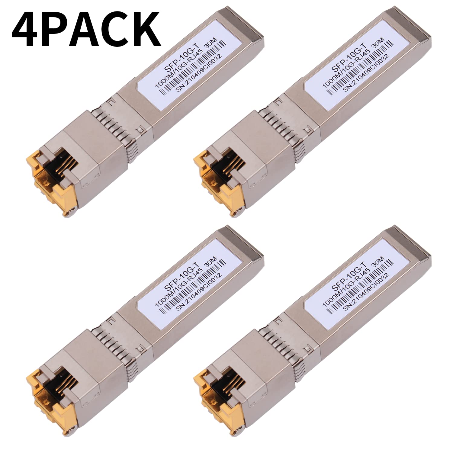 4PACK 10G SFP+ to RJ45 Copper Module, High-Speed 10GBase-T Transceiver, 10Gb SFP+ Ethernet CAT.6a/7 up to 30 Meters, Compatible with Cisco,Ubiquiti,Netgear,D-Link,TP-Link,Mikrotik,Unifi and more