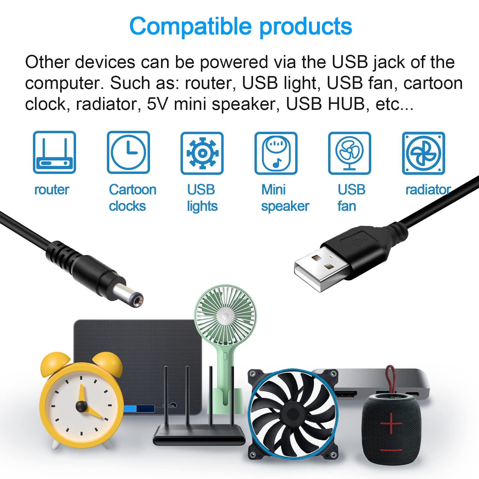 PREMIER ADAPTER PremierAdapter 5.5mm * 2.1mm USB 2A 90cm Black Charger Power Cable Lead 5V 4.5V