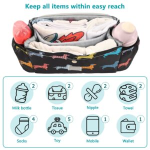 MCHIVER Dogs Dachshund Baby Stroller Organizer with Adjustable Straps Non-slip Stroller Caddy with Cup Holders Large Capacity Stroller Bag for Diaper Toys Storage