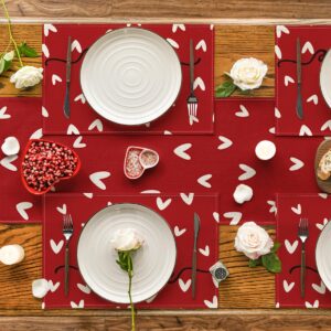 Artoid Mode Red Love Valentine's Day Placemats Set of 4, 12x18 Inch Seasonal Anniversary Holiday Table Mats for Party Kitchen Dining Decoration