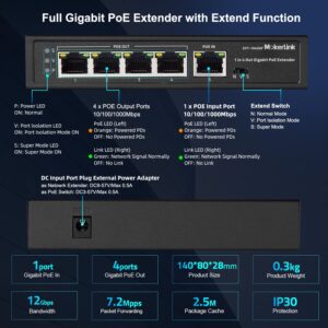 MokerLink 5 Ports Gigabit PoE Passthrough Switch, 1 PoE in 4 PoE Out PoE Repeater, IEEE 802.3af/at Extender, 100/1000Mbps, Wall Mount, PoE Extender/Injector/Network Extender Three in one