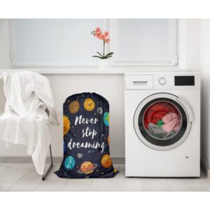 Swono Large Capacity Laundry Hamper Basket Solar System Cartoon Planets Quotes Never Stop Dreaming Storage Baskets for Bedroom, Bathroom, Dorm, Dining Room, Oxford Cloth 28x40 Inch