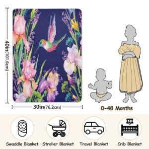 Kigai Hummingbird Iris Flower Baby Blanket, Cozy Throw Blankets for Newborn Infant and Toddler, Soft and Warm Receiving Baby Blanket for Crib Stroller