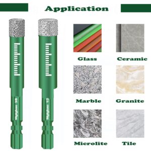 Mgtgbao 10PCS Green Dry Diamond Drill Bits Set, Core Drill bit for Granite Marble Tile Ceramic Stone Glass Diamond Hole Saw Kit with Size 3/16,1/4, 5/16, 3/8, 1/2