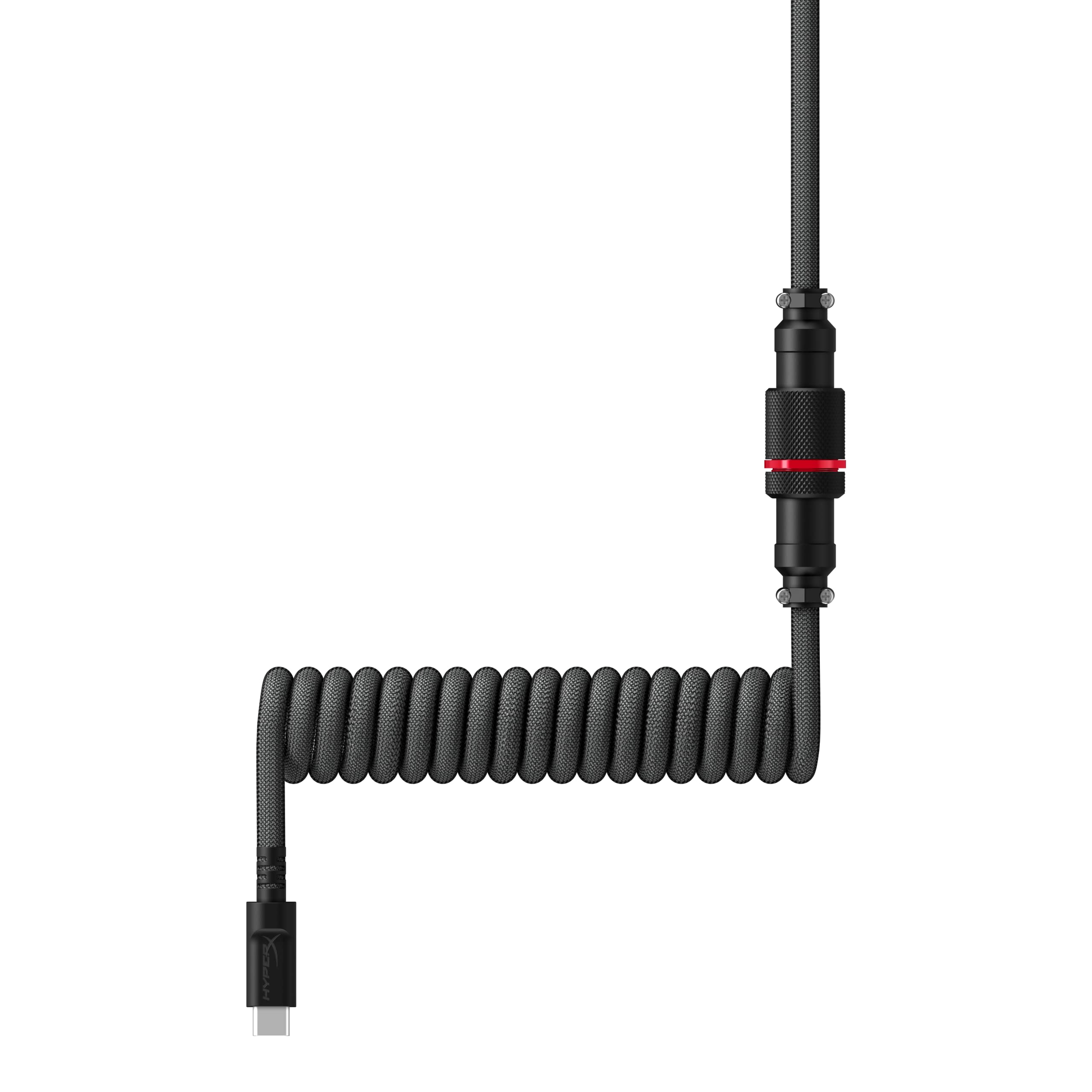 HyperX Coiled Cable - Durable Coiled Cable, Stylish Design, 5-Pin Aviator Connector, USB-C to USB-A - Grey/Black