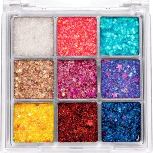 Glitter Eyeshadow Palette Makeup 9 Colors Body Glitter Glue Gel Palette Colorful Shimmer Sparkle Eyeshadow Long Lasting Highly Pigmented Waterproof Professional Glitter Eyeshadow Rainbow Face Paint